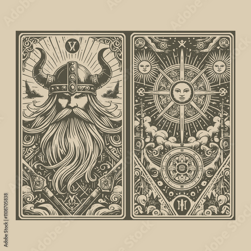mystical viking ouija card tattoo with bold design