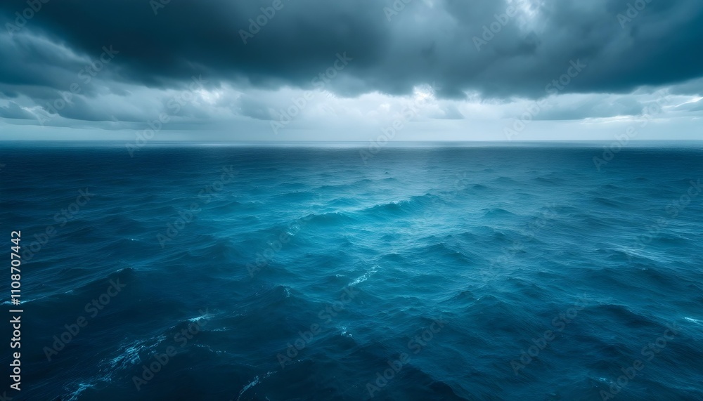 Fototapeta premium Endless Ocean Horizon: A Tranquil Seascape Under Bright Sunlight and Fluffy Clouds