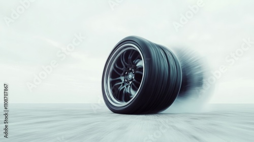 Wallpaper Mural Close-up of a spinning car wheel with motion blur on the tire, against a plain white background Torontodigital.ca
