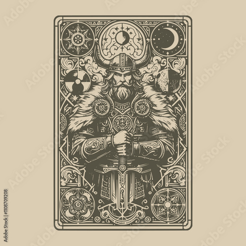 unique viking ouija tarot tattoo with bold lines