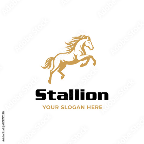 Gold Jumping Horse Stallion Equine Wildlife or Stable Barn Ranch Farm Logo Design