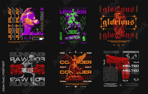 Streetwear T-shirt Design Bundle.  Streetwear Bundle, Brutalism Design for T shirt. Streetwear Graphic Set, Urban T-shirt Design for Print on Demand. Streetwear Graphic for DTF DTG Printing