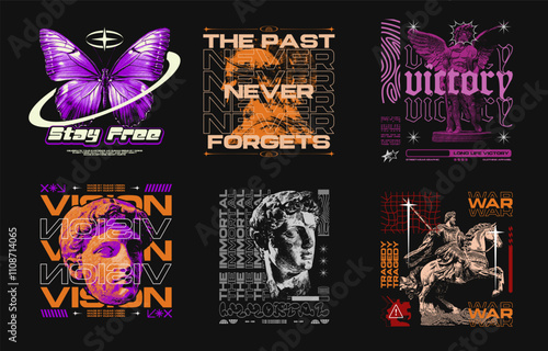 Streetwear T-shirt Design Bundle.  Streetwear Bundle, Brutalism Design for T shirt. Streetwear Graphic Set, Urban T-shirt Design for Print on Demand. Streetwear Graphic for DTF DTG Printing
