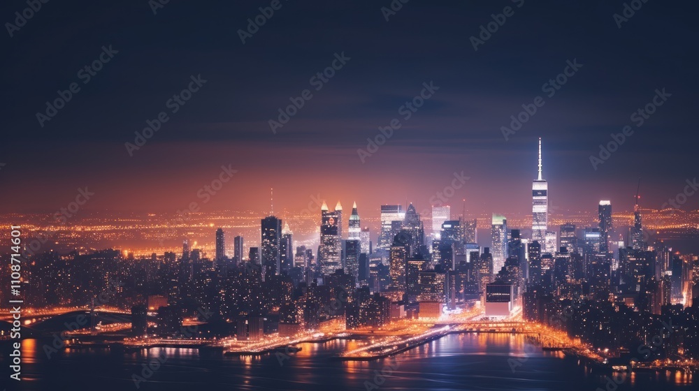 Obraz premium Nighttime City Skyline with Lights