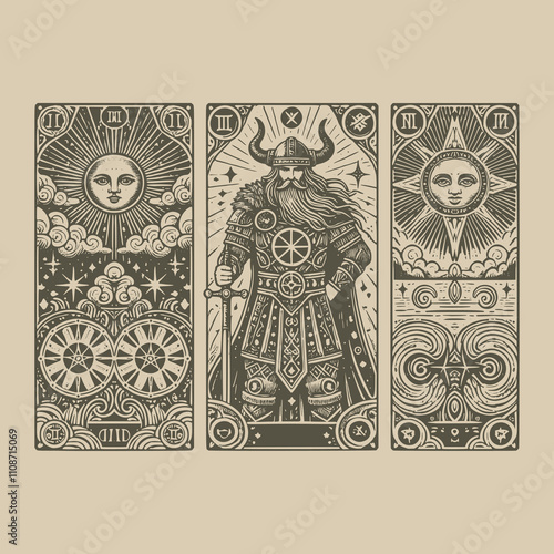 viking ouija tarot card tattoo in gothic style