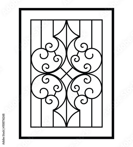 Iron window grill design silhouette