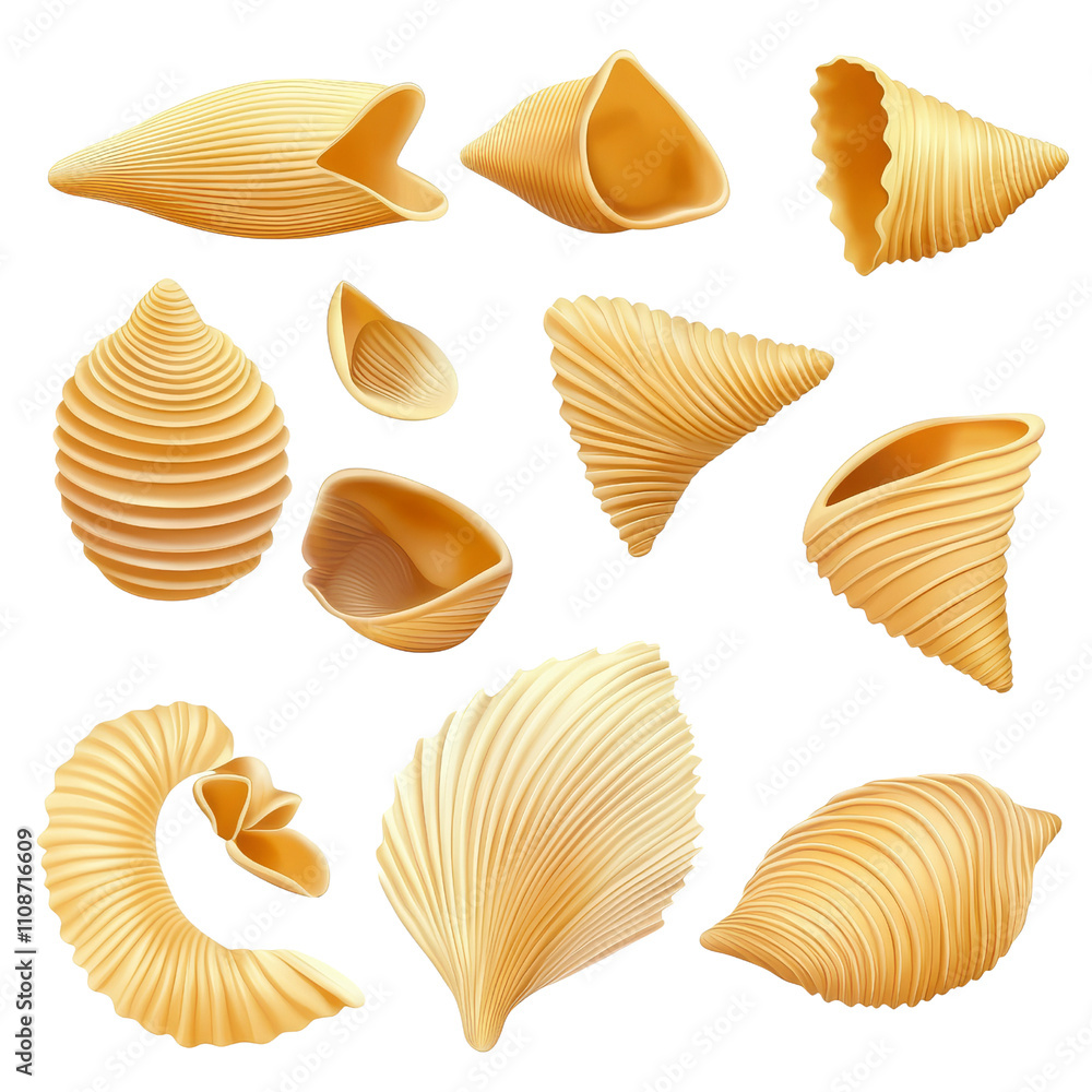 Obraz premium A collection of intricately shaped seashells in various forms and sizes, showcasing natural textures and colors.