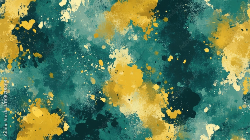Fototapeta premium Abstract hand-drawn pixel pattern with haphazard brush strokes, giving an organic feel with splashes of muted yellow and teal