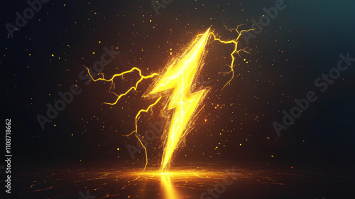 3D render flash, lightning, sale yellow thunder bolt storm charges Electricity, blitz strike digital element. Discount, bright idea concept Illustration in cartoon plastic style on. 3D Illustration photo