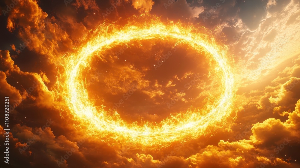 Fototapeta premium Fiery Circular Light in Dramatic Cloudy Sky