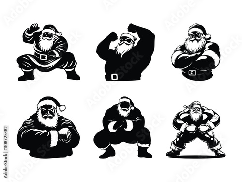 Christmas Wrestling Santa Silhouettes - Festive Sports Design