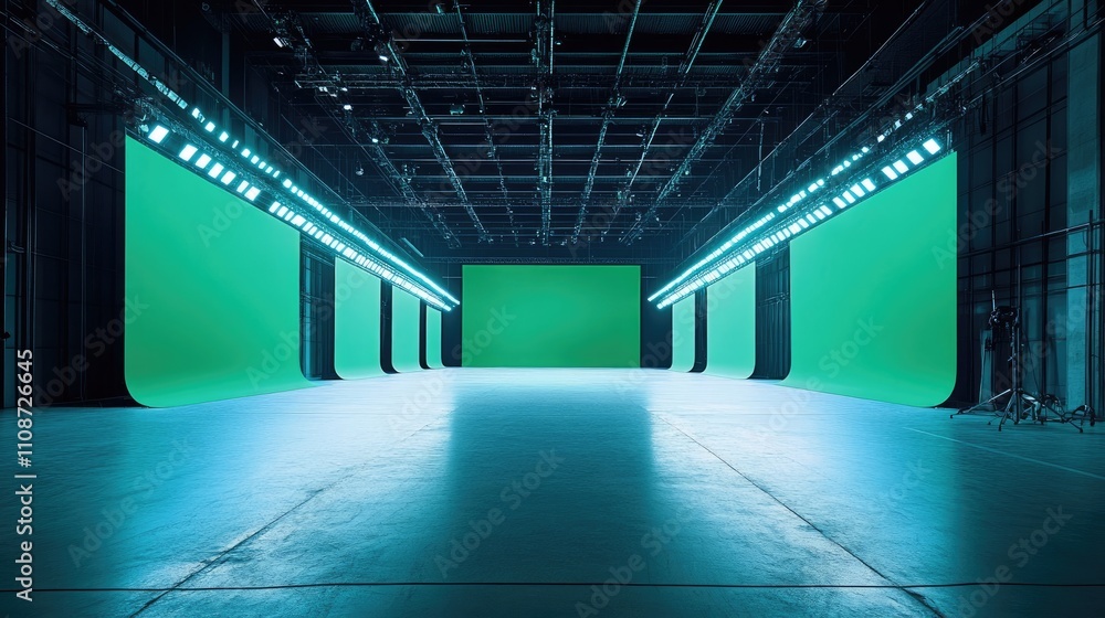Spacious Green Screen Studio with Bright Lighting and Clear Space Spacious Green Screen Studio with Bright Lighting and Clear Space