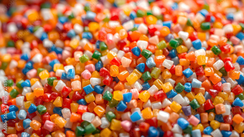 A vibrant pile of colorful plastic resin pellets, ready for production A vibrant pile of colorful plastic resin pellets, ready for production