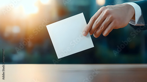 Ballot paper being checked off in a voting booth, voter choice, election action photo