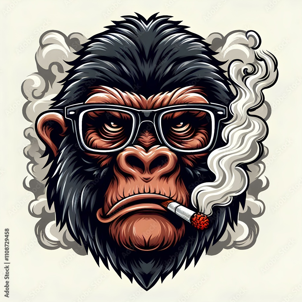 Obraz premium Edgy Smoking Gorilla with Sunglasses - Rebellious Primate Illustration for Branding and Graphics