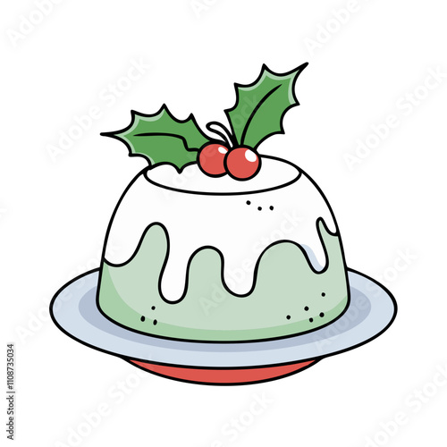 christmas pudding vector icon, christmas vector illustration - simple illustration of achristmas pudding, symbolizing holiday celebrations and festive spirit. christmas flat illustration.
