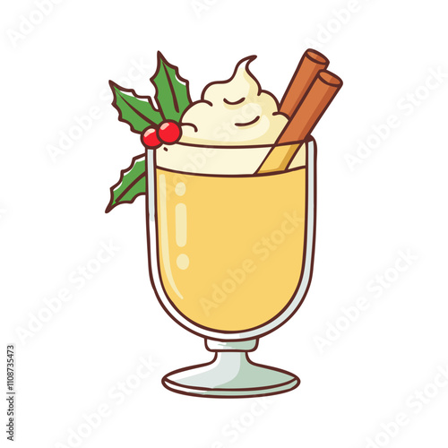 eggnog glass vector icon, christmas vector illustration - simple illustration of aeggnog glass, symbolizing holiday celebrations and festive spirit. christmas flat illustration.