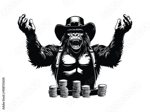 Gambling Game Gorilla Silhouette Design