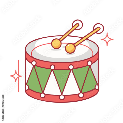 holiday drum vector icon, christmas vector illustration - simple illustration of aholiday drum, symbolizing holiday celebrations and festive spirit. christmas flat illustration.