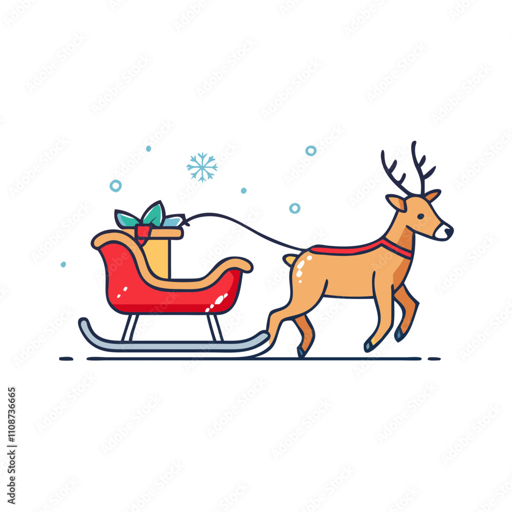 Fototapeta premium reindeer pulling sleigh vector icon, christmas vector illustration - simple illustration of areindeer pulling sleigh, symbolizing holiday celebrations and festive spirit. christmas flat illustration.