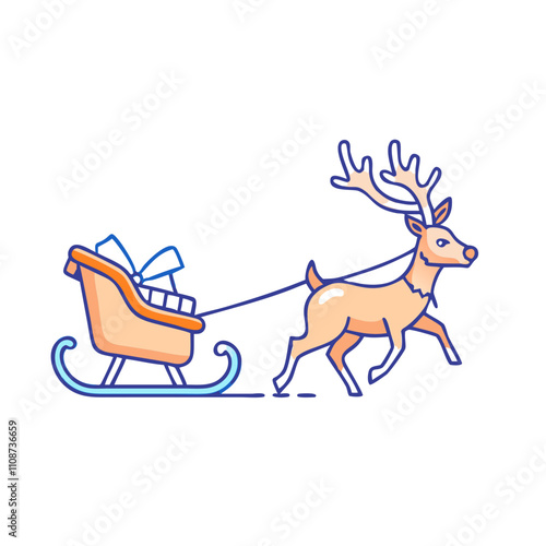 reindeer pulling sleigh vector icon, christmas vector illustration - simple illustration of areindeer pulling sleigh, symbolizing holiday celebrations and festive spirit. christmas flat illustration.