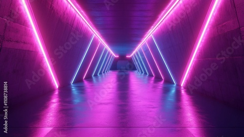 a long tunnel with neon lights in it