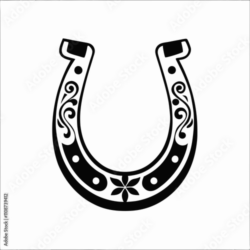 Silhouette Design of a Horse Shoe Symbolizing Luck and Strength in a Minimalist and Elegant Style