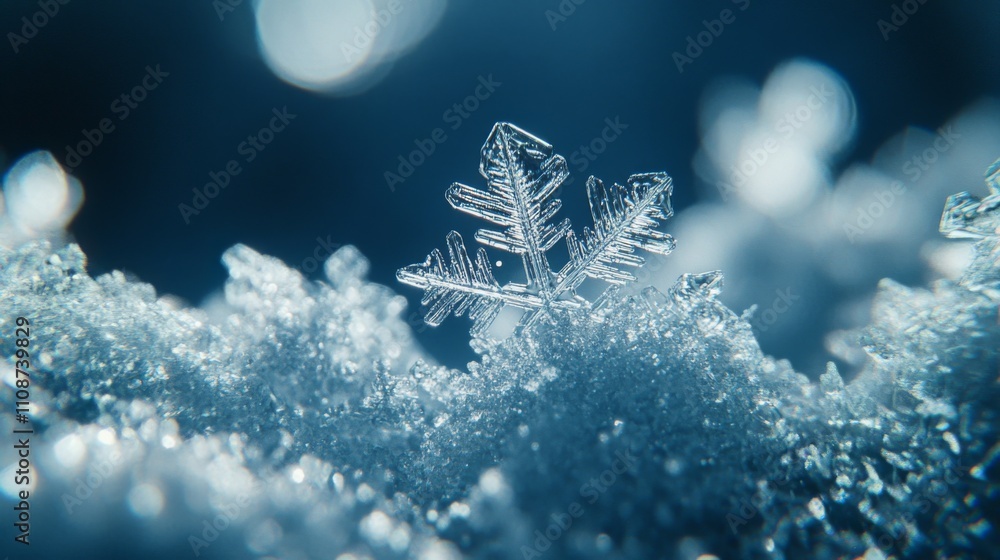 A Single Snowflake Resting on a Bed of Ice Crystals A Single Snowflake Resting on a Bed of Ice Crystals
