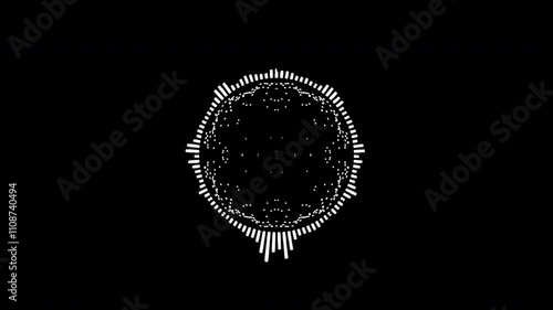 A graphic circular loop of rhythmic audio frequency sound waves in the background	