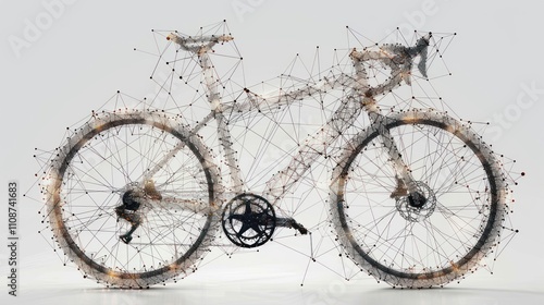 A wireframe representation of a road bicycle, rendered in 3D, with a white background. photo