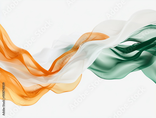 A creative tricolor wave design (saffron, white, green) sweeping across a white background.
