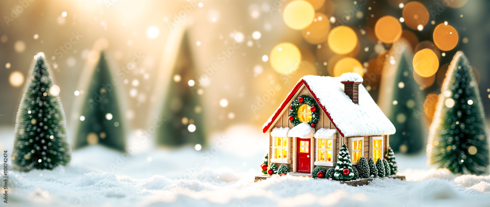illuminated miniature house a snowy winter setting illuminated miniature house a snowy winter setting