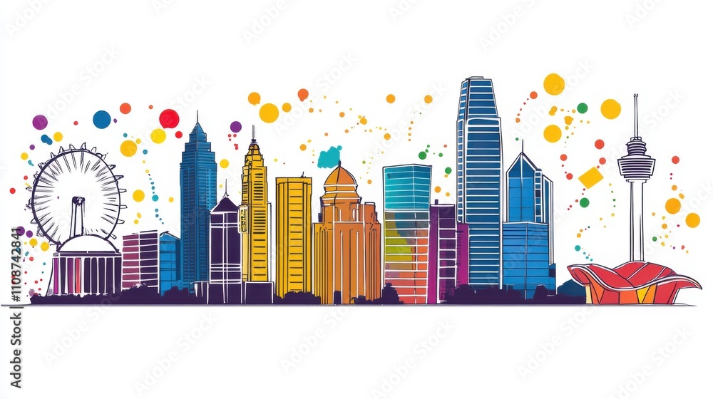 Urban Silhouette: Iconic Buildings in Single-Line Sketch Urban Silhouette: Iconic Buildings in Single-Line Sketch