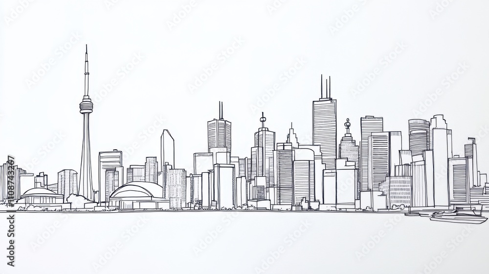 Obraz premium Urban Silhouette: Iconic Buildings in Single-Line Sketch