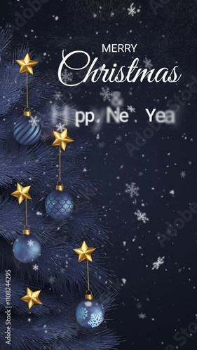 Merry Christmas and Happy New Year animated vertical background. Digital background for your projects, reels and stories. Animated greeting card. 2D animation.