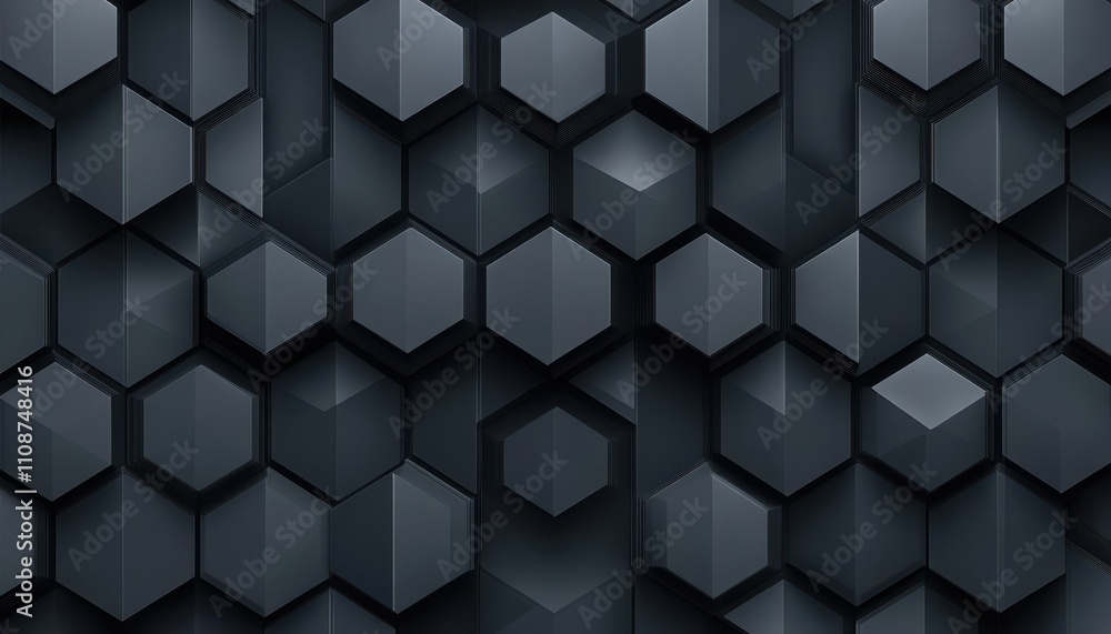 Obraz premium Abstract Pattern of 3D Hexagonal Shapes with Dark Tones and Shadows Creating a Modern and Sleek Background for Design Projects and Digital Artworks