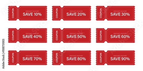 Gift voucher icon set in flat style. Discount vector illustration on isolated background. Promotion coupon sign business concept.