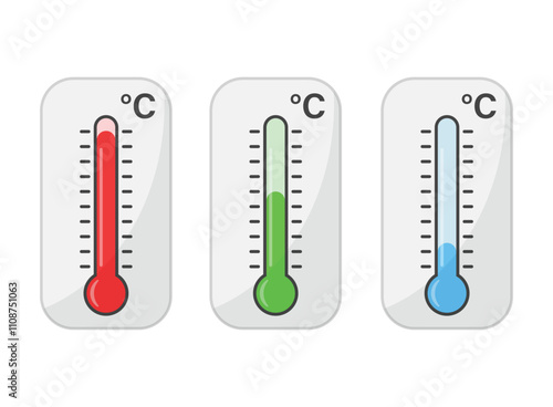 Thermometer icon set in flat style. Climate control vector illustration on isolated background. Weather change sign business concept.