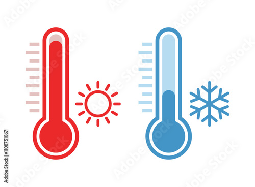 Thermometer icon set in flat style. Climate control vector illustration on isolated background. Weather change sign business concept.