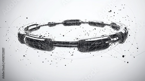 Abstract Mesh Line and Point Orbital Space Station on White Background photo