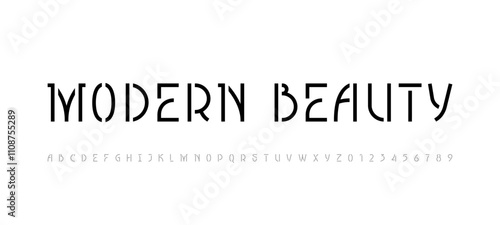 Modern font stencil alphabet made luxury style, uppercase trendy letters from A to Z and numbers from 0 to 9, vector illustration 10EPS