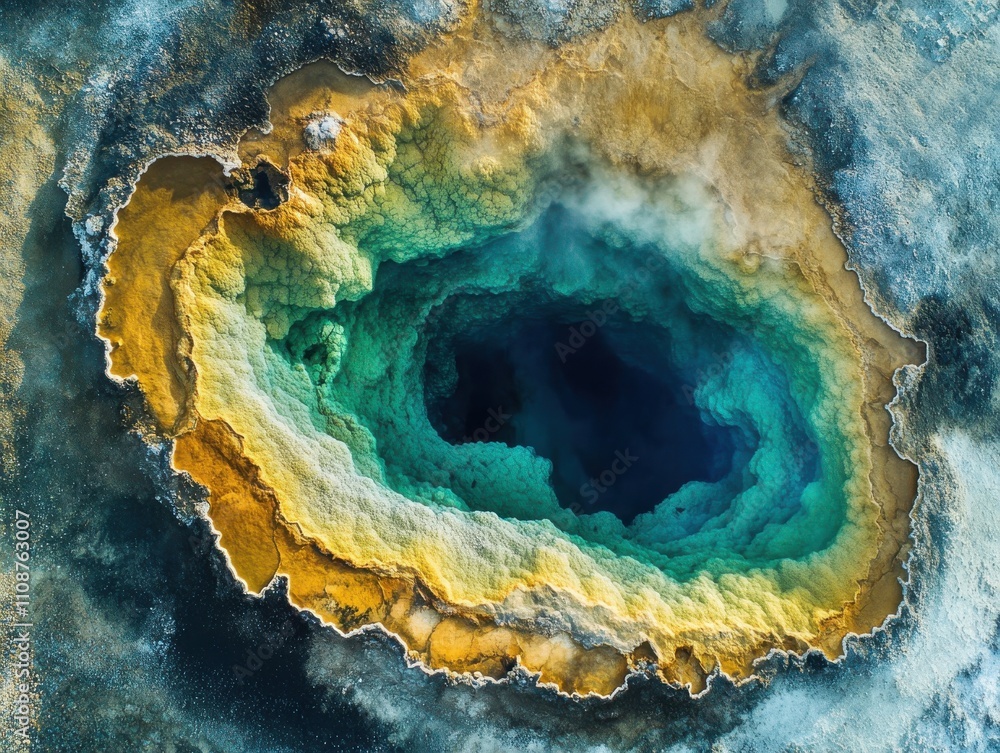 Obraz premium Breathtaking Aerial View of Grand Prismatic Spring in Yellowstone National Park Showcasing Vibrant Colors and Unique Geothermal Formation
