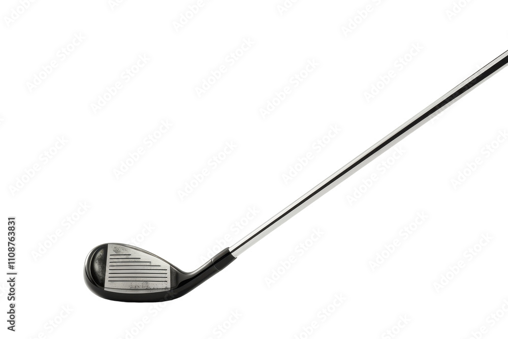 Close-up of a golf club ready for a swing on a pristine green fairway during a sunny day Close-up of a golf club ready for a swing on a pristine green fairway during a sunny day