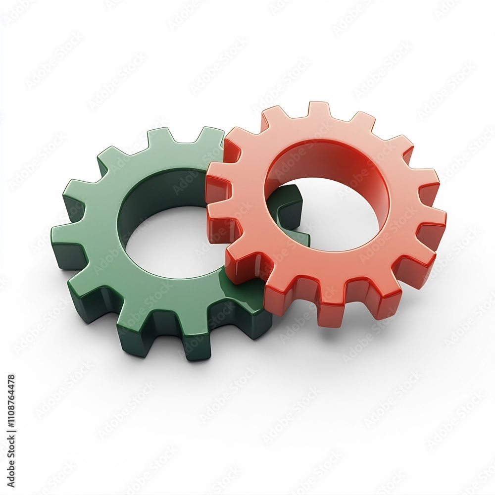 3D Cartoon-Style Gear Cogs on Minimalist White Background 3D Cartoon-Style Gear Cogs on Minimalist White Background
