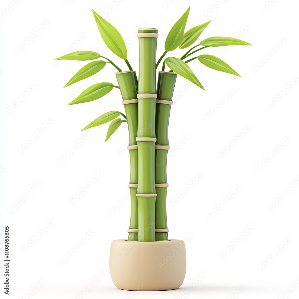 Fototapeta premium Soft Rounded Bamboo Plant with Cartoon-Style,Glossy Minimalist Design