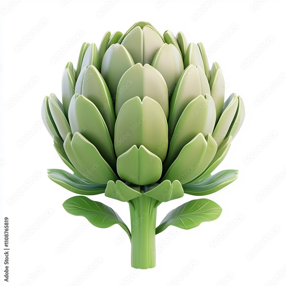 Fototapeta premium Stylized Artichoke Icon: Glossy, Cartoon-like 3D in Clean, Minimalist Design