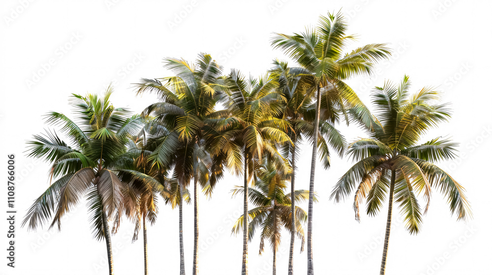 Obraz premium A cutout palm grove featuring a palm tree isolated on a white background. Coconut tree. High-quality image for professional compositions.