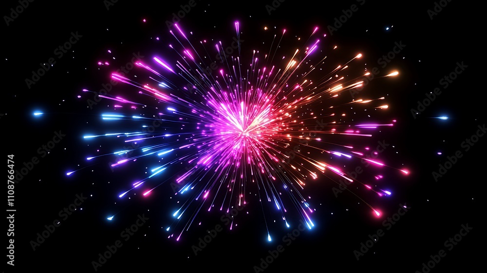 Fototapeta premium Vibrant fireworks display night sky digital art abstract colorful