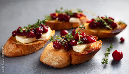 toasted, crostini, canapés, crostinis, topped, with, brie, cheese, cranberries, food, bread, red, berry, rosemary, decorated, fresh, sandwich, meal, bruschetta, toast, baked, new, camembert, closeup