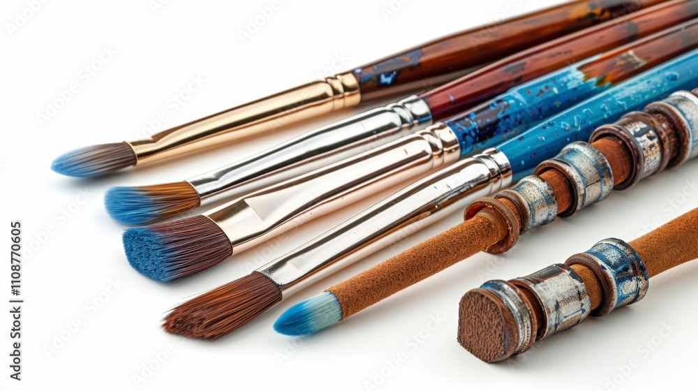 Fototapeta premium A set of watercolor brushes with a neck relaxation collar next to it, representing creative relaxation, isolated on white background